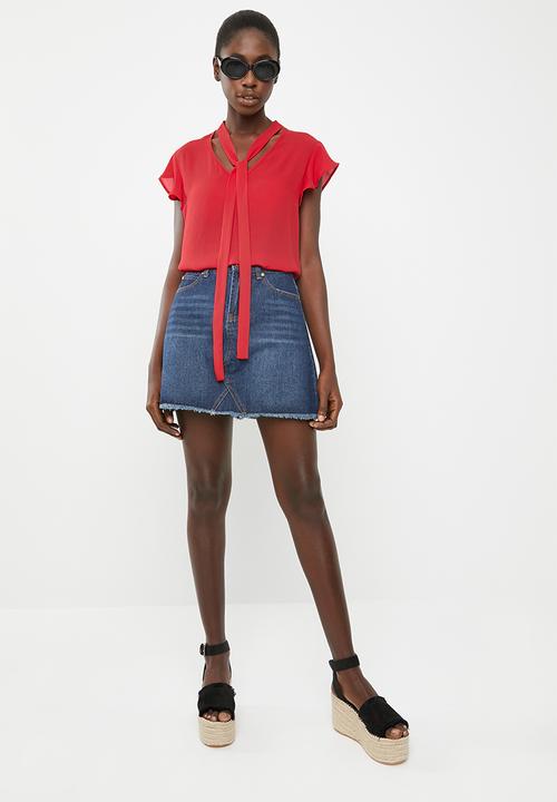 Superbalist - Ruffle sleeve key hole blouse - red