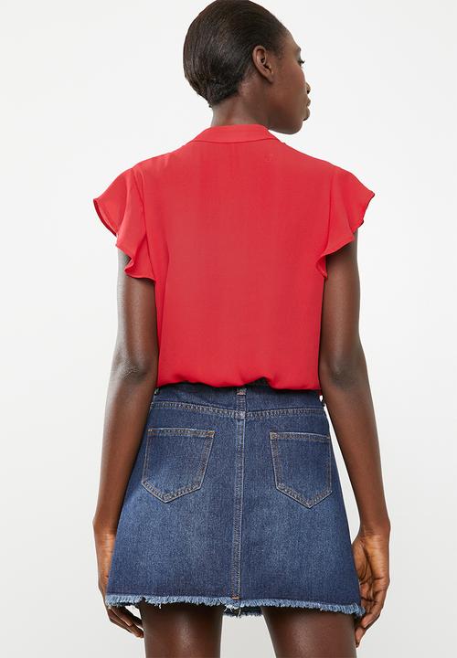 Superbalist - Ruffle sleeve key hole blouse - red