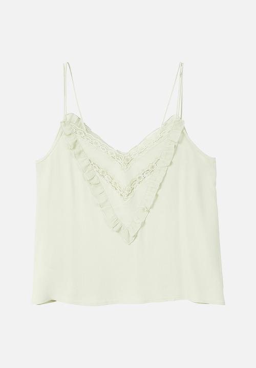 MANGO - Ruffled lace top - light green