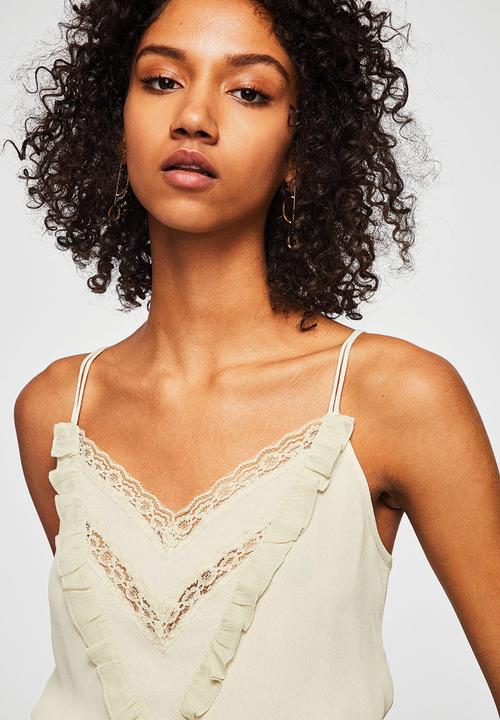 MANGO - Ruffled lace top - light green