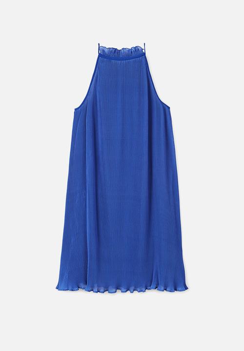 MANGO - Textured ruffled dress - blue