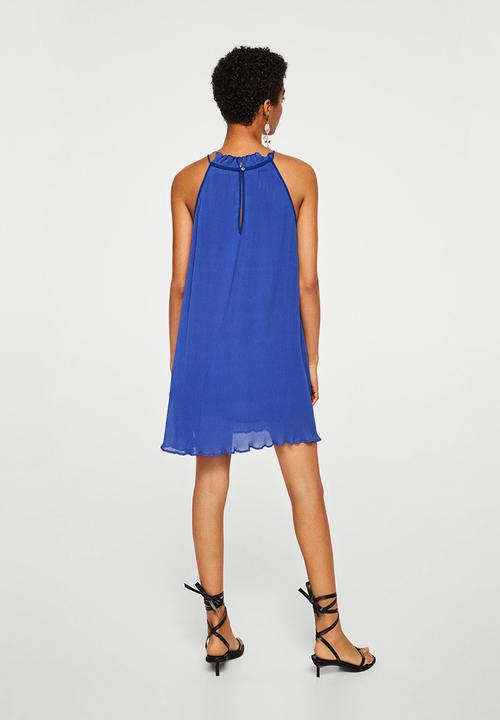 MANGO - Textured ruffled dress - blue