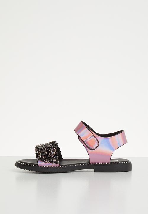 Pop Candy - Glitter metallic sandals - pink & black 