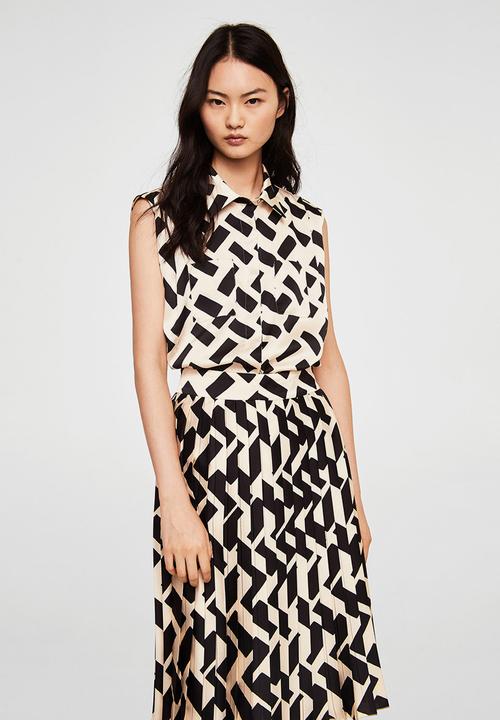 MANGO - Geometric-print sleeveless shirt - cream & black