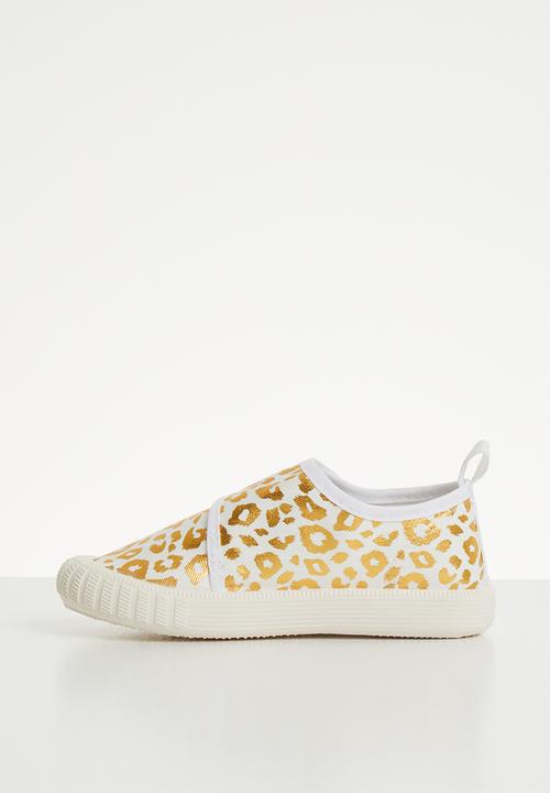 Pop Candy - Velcro strap sneaker - white &  gold