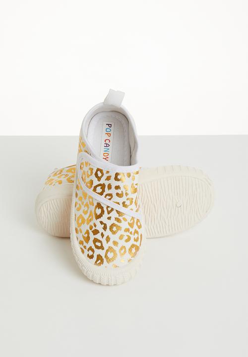 Pop Candy - Velcro strap sneaker - white &  gold