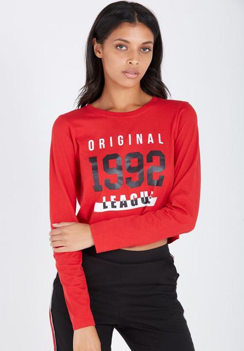 Supré  - Printed long sleeve loose crop - red 