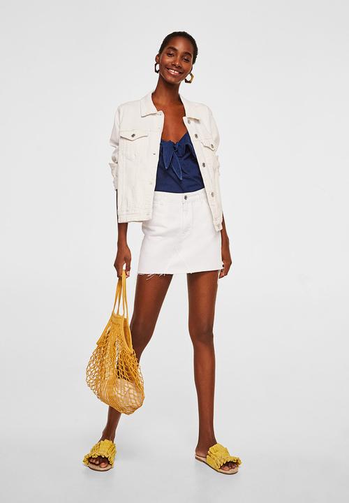 MANGO - Ruffled detail top dark - blue