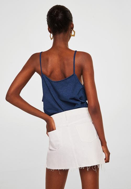 MANGO - Ruffled detail top dark - blue
