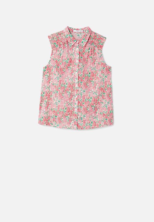 MANGO - Floral sleeveless shirt -  pink