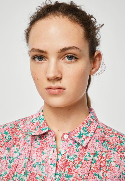 MANGO - Floral sleeveless shirt -  pink