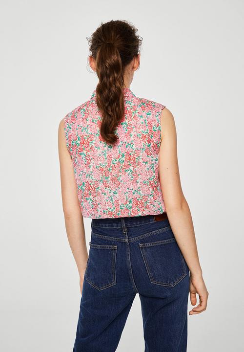 MANGO - Floral sleeveless shirt -  pink