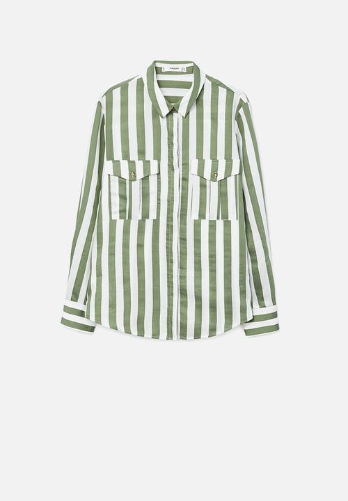 MANGO - Striped soft shirt - green