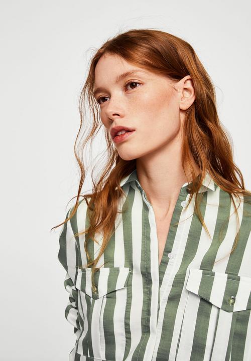 MANGO - Striped soft shirt - green