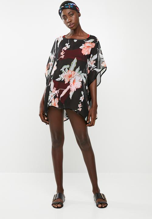 Lithe - Pullover kaftan with piping detail black and cream