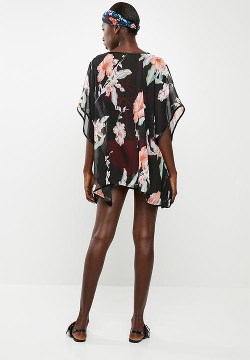 Lithe - Pullover kaftan with piping detail black and cream