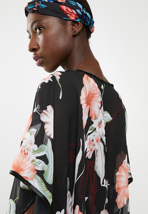 Lithe - Pullover kaftan with piping detail black and cream