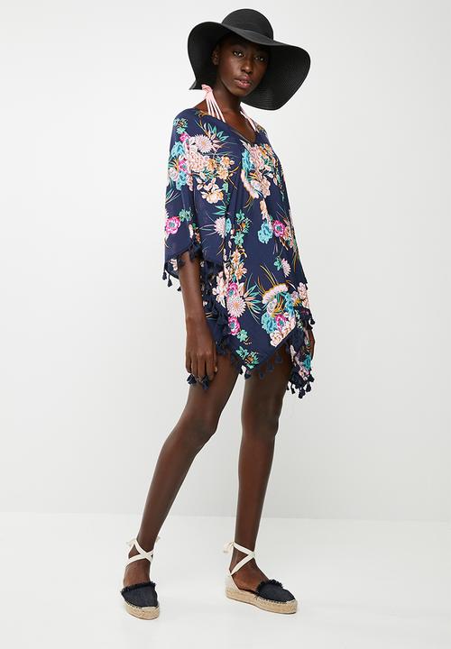 Lithe - Pullover kaftan with tassel on side hem - navy