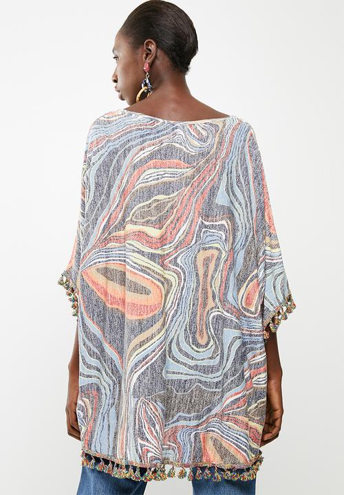 Revenge - Tassel detail printed tunic - blue