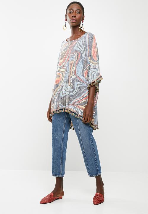 Revenge - Tassel detail printed tunic - blue