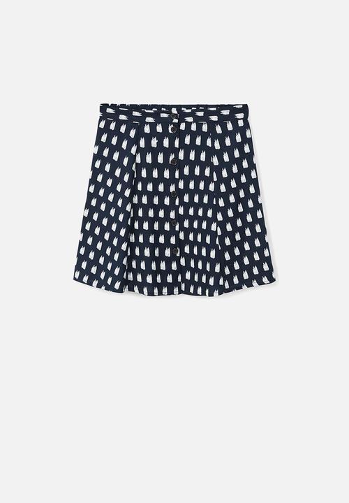 MANGO - Flowy printed skirt navy & white