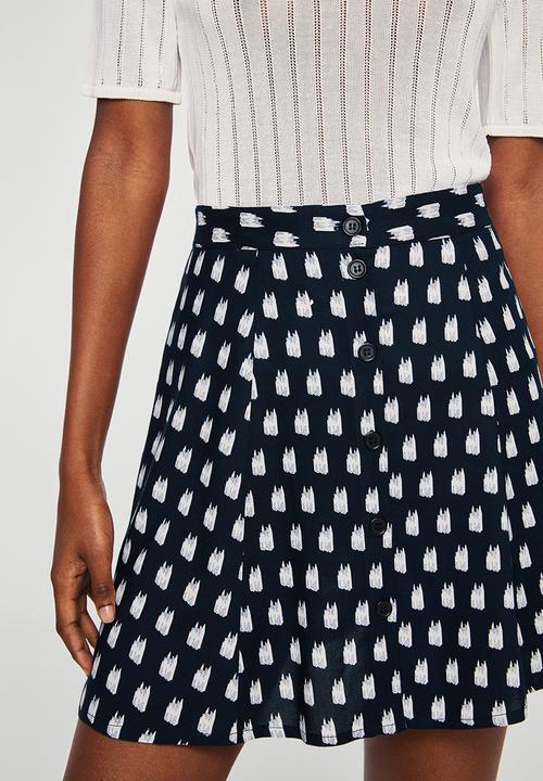 MANGO - Flowy printed skirt navy & white