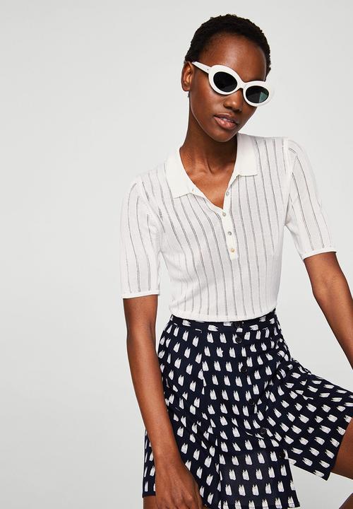 MANGO - Flowy printed skirt navy & white