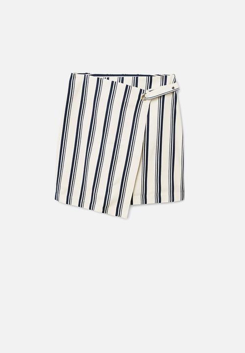 MANGO - Striped wrap skirt navy & white