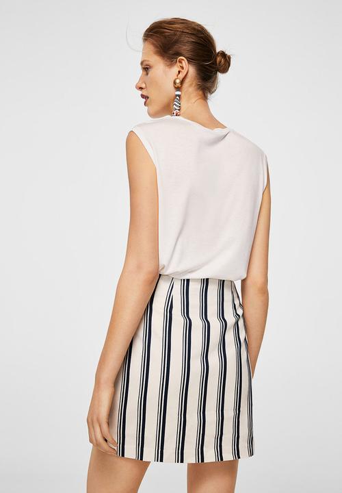MANGO - Striped wrap skirt navy & white