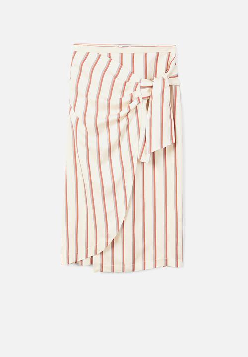 MANGO - Striped bow detail skirt - white