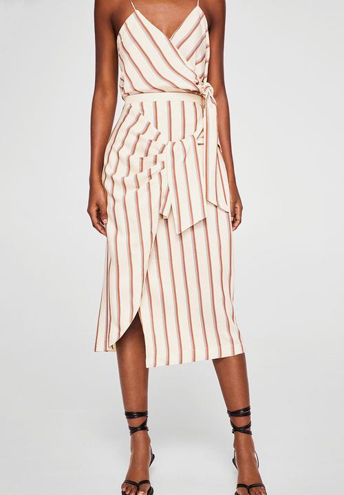 MANGO - Striped bow detail skirt - white