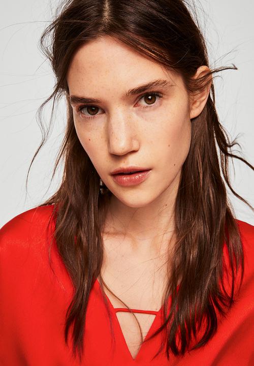 MANGO - V-neck blouse - coral