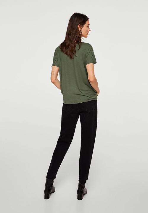 MANGO - V-neckline essential T-shirt - green
