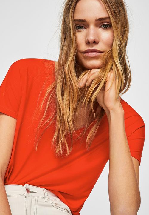 MANGO - V-neckline essential T-shirt - orange