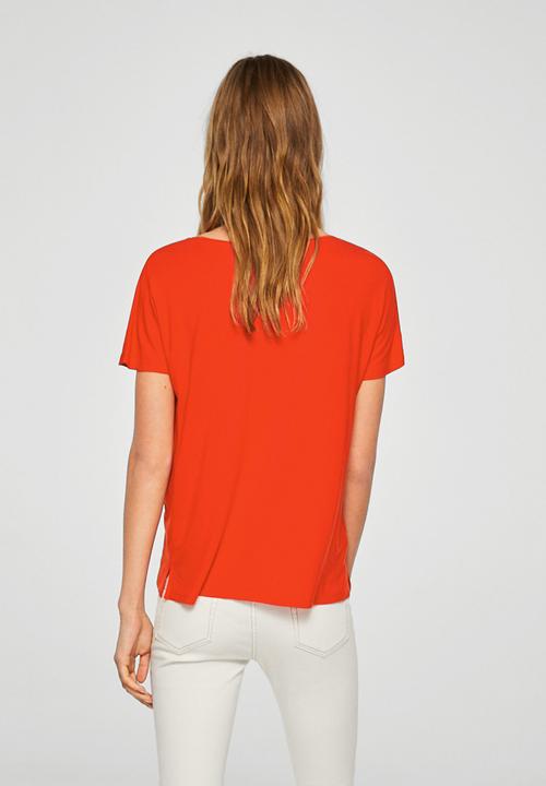 MANGO - V-neckline essential T-shirt - orange