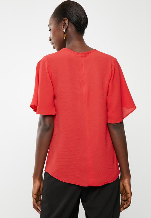 edit - Flutter sleeve blouse - red