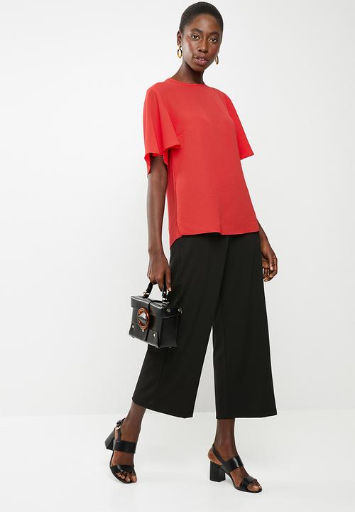 edit - Flutter sleeve blouse - red