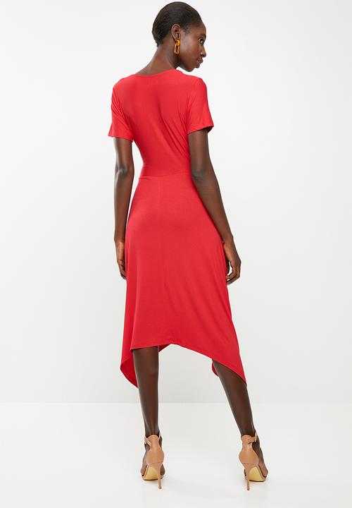 edit - Short sleeve wrap dress - red