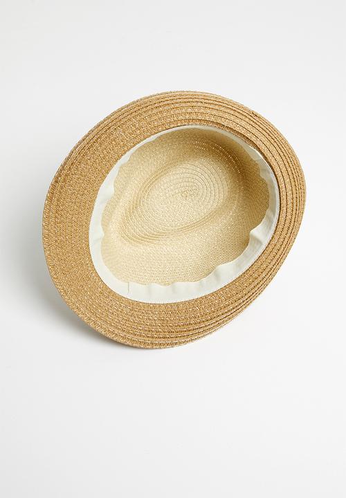 Pop Candy - Straw fedora with pom-pom detail - nude