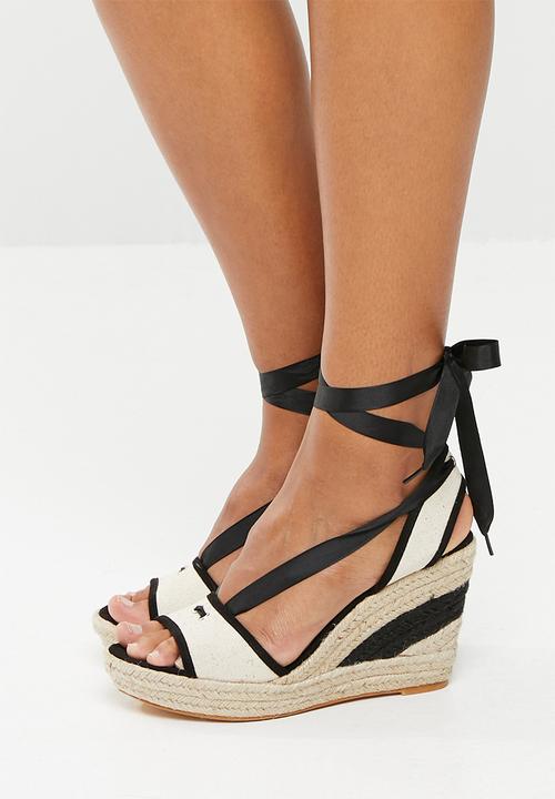 Superbalist - Satin bow lace up wedge - black and white