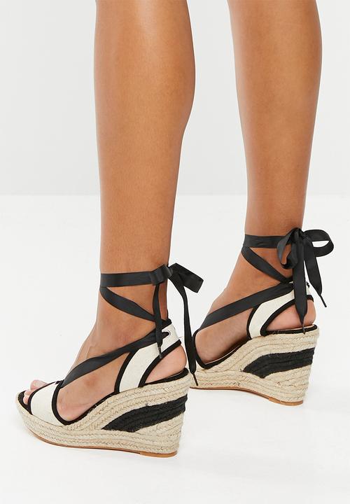 Superbalist - Satin bow lace up wedge - black and white