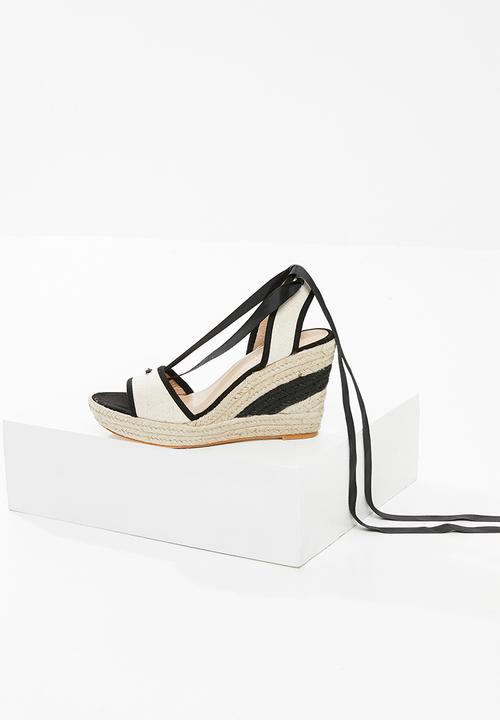 Superbalist - Satin bow lace up wedge - black and white