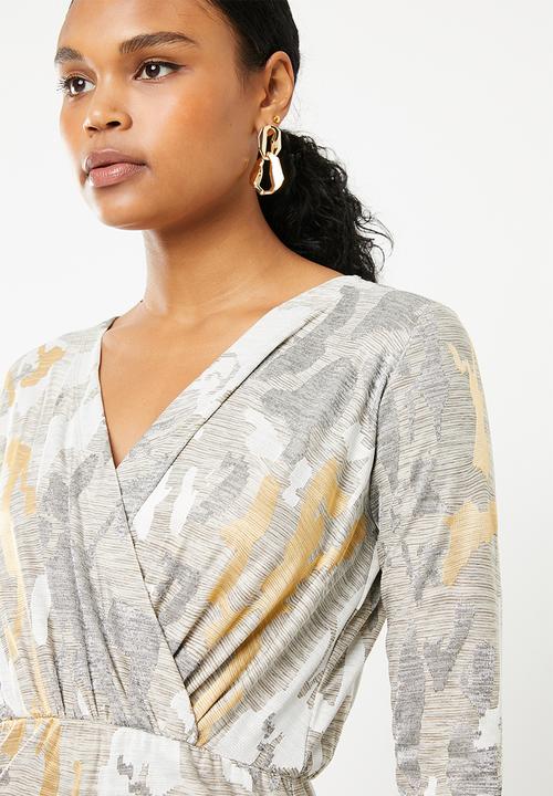 Superbalist - Jacquard knit wrap dress - gold & grey 