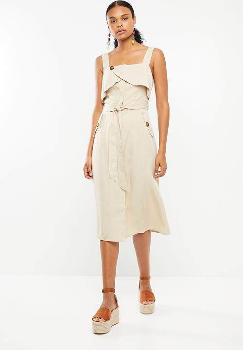 Superbalist - Wrap button up detail safari style dress - beige
