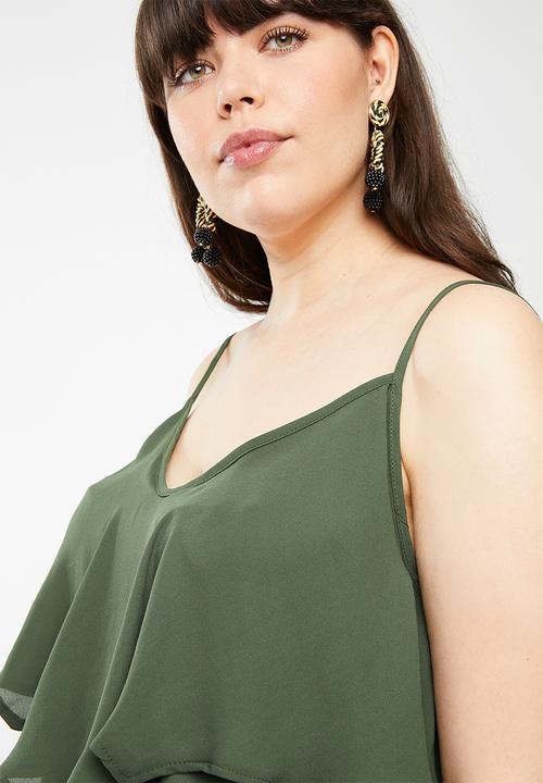 STYLE REPUBLIC PLUS - Frill cami - green