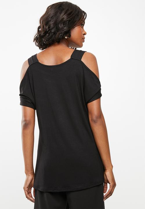 edit - Stripe cold shoulder top  - black & white