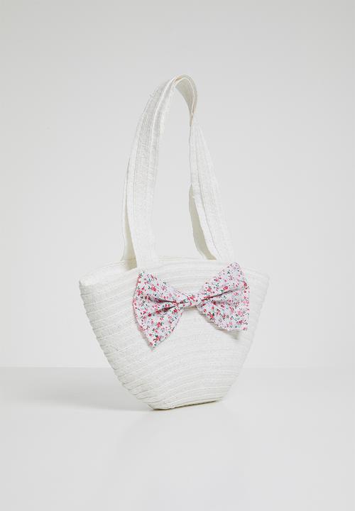 Pop Candy - Straw tote bag with bow detail - white
