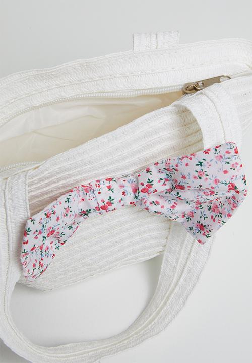Pop Candy - Straw tote bag with bow detail - white