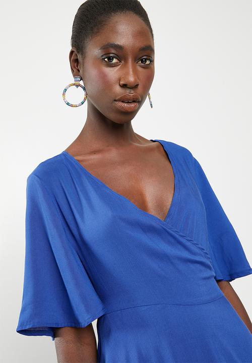 c(inch) - Frill detail wrap dress - blue
