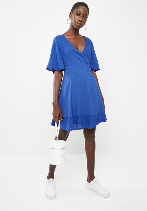 c(inch) - Frill detail wrap dress - blue